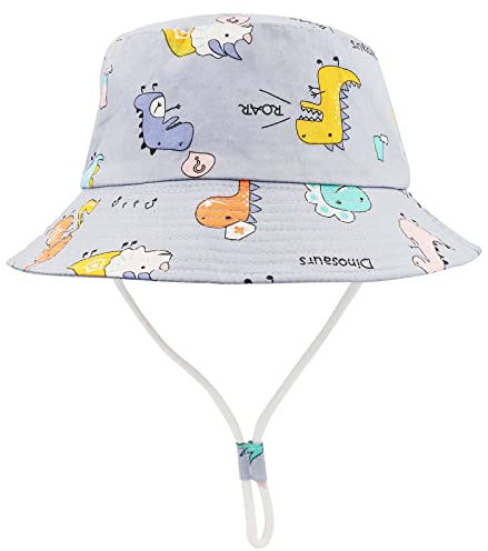 FenFang Sonnenhut Baby Kinder, Dinosaurier Fischerhut Kind Jungen Mädchen, Breite Krempe Sonnenmütze Verstellbar, Eimerhut Strandhut Kappe Mütze Frühling Sommer (2-4 Years, Blauer Dinosaurier)