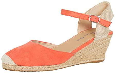 Lora Dora Sandalias de Cuña de Hessian para Mujer con Espuma de Memoria, Tacón Medio, Moda de Alpargatas, Correa de Tobillo, Zapatos de Verano, Coral, 40 EU