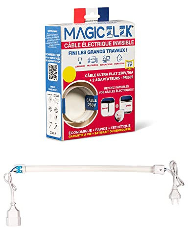 MAGIC ELEK - Cavo elettrico ultra piatto 10 m 230 V/16 A - filo elettrico invisibile- nastro elettrico che scompare sotto vernice, carta da parati, piastrelle, parquet Niente più scivoli passa cavo