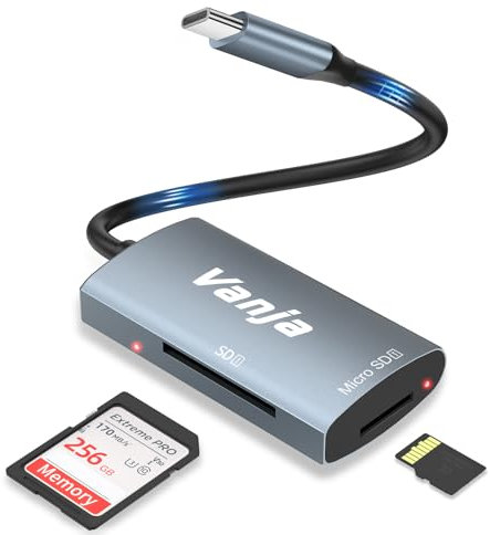 VANJA SD Kartenleser, USB-C zu Micro SD Card Reader für SDHC SDXC UHS-I Karte | Kompatibel für iPhone 16/15 Serie, MacBook Pro/iPad/Mac/Laptop, Galaxy S24/S23 Android Smartphones