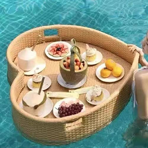 Schwimmender Tablett-Tisch für den Pool für Partys im Freien, schwimmendes Multifunktions-Frühstückstablett, Pool-Getränkekühler, Servierbar für Sommer-Wasserspiele im Freien,Yellow