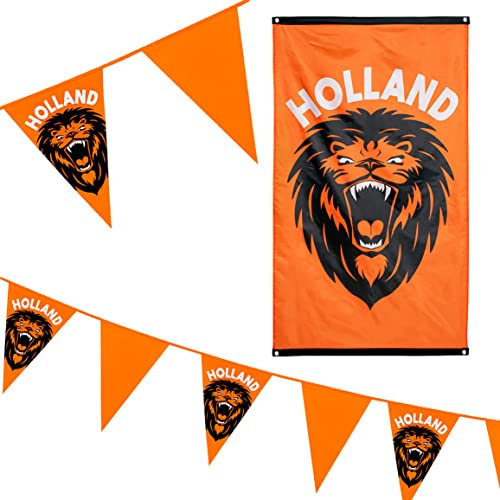 Boland - Holland Deko Set, Fahne, Wimpelkette, Riesenwimpelkette, Niederlande, Dekoration, WM