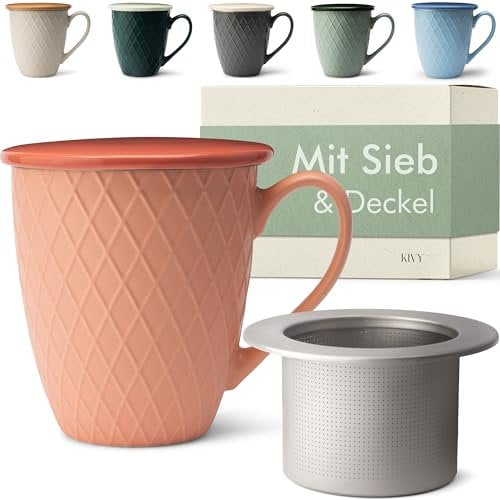 KIVY XXL Teetasse mit Deckel und Sieb [650ml] - Jumbotasse mit Teesieb