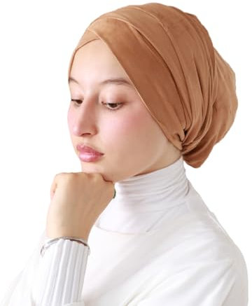Lamis Hijab TU-5 Turban für muslimische Frauen, Wildleder, zum Überziehen, camel, One size