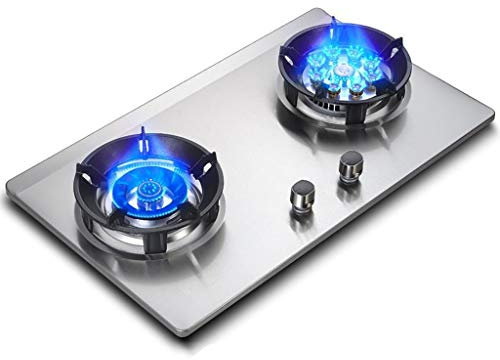 IBOWZ Burner Gas Cooker Built-in Gas Cooktop -2 Cast Iron Portable Hob Rings (4800W&7000W)，with Dual Temperature Control,Stainless Steel,Easy To Clean [Energy Class A] (Color : LPG)