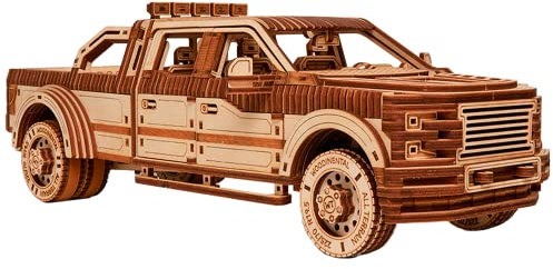 Wood Trick Pickup Truck Car Wooden 3D Puzzles Age 14+ for Adults and Kids to Build - Rides up to 32 feet - Engineering DIY Mechanical Wooden Models for Adults