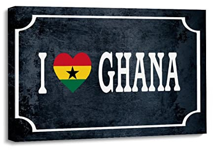 Yelolyio Wanddrucke I Love Ghana, gerahmter Leinwanddruck, Wandkunst, Ghana-Nationalflagge, Wandbehang, Kunst, moderne Galerie, Wanddekoration, Geschenk für Freunde, Einweihungsfeiern, Geburtstag,