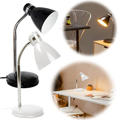 LS-LebenStil Elegante LED Tischlampe List 39cm Weiß Silber 39cm E27 Schreibtischlampe Leselampe