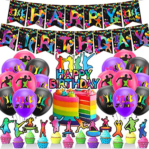Trampolin Party Dekorationen - Geburtstag Banner, Cake Topper, Cupcake Toppers, Luftballons für Jump Geburtstagsfeier