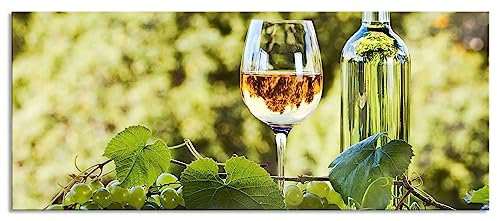 Pixxprint Glasbild Panorama, Wandbild aus Echtglas, Wein und Weintrauben, 100x40 cm, inkl. Aufhängung und Abstandshalter