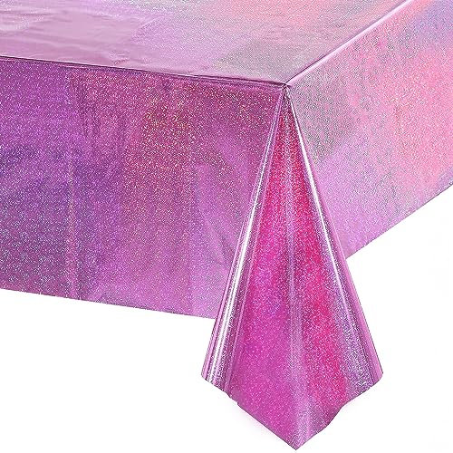 Party Tischdecke Rosa Glitzer - Mädchen Kindergeburtstag Foil Tischdecken Wasserabweisend Einweg Deko für Einhorn Mädchen Prinzessin Hello Wutz Kindergeburtstag Babyparty Schulkind Einschulung Party