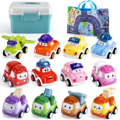 LULULIA Toys for 1 Year Old Boys Gifts, 12 Pcs Pull Back Cars Toddler Toy Cars for 1 2 Year Olds, 1st Birthday Gifts for Boys Girls, Christmas Baby Gifts Boy Toys Age 1