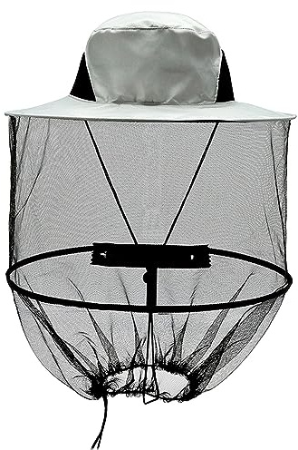 MUNSKT Mosquito Head Net Grey Sun Hat, Foldable Cap with Face Netting Cover, Quick Dry Wide Brim Protection Mask, Breathable Anti Insects Bug Bee for Outdoor Hiking Camping Gardening Fishing