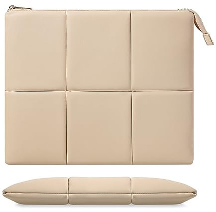MoKo 12.9 Inch Tablet Sleeve Case, Puffy Tablet Bag Fit with 13 Inch New iPad Pro M4 & Air M2 2024, iPad Pro 12.9 inch, Galaxy Tab S9+/S8+ 12.4, Built-in Elastic Band, PU Leather Carrying Case, Sand