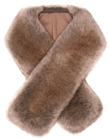 Futrzane Siberian Schal - Fell Schal Damen - Winter Pelzkragen Elegant Pelzschal (Beige Siberian)