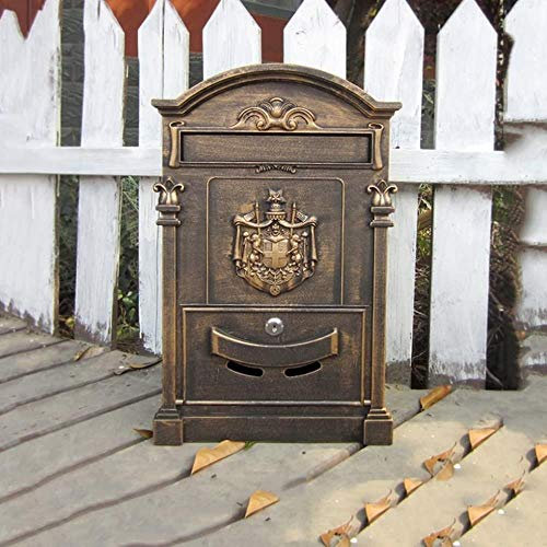 Briefkasten Briefkasten Außenwand Schmiedeeisen Briefkasten Villa Briefkasten Retro Zeitungskasten Außenpaketkasten (Farbe: Dunkelgrün) (Antikes Gold)