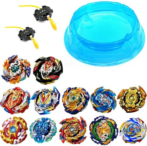 Arena + 6er Set Kampf Kreisel für die Burst Surge Arena Kampfkreisel Set 6 Komplette Kreisel mit 2 Launcher und 2 Grip Kampfkreisel Zufall Surge BB-10 Set