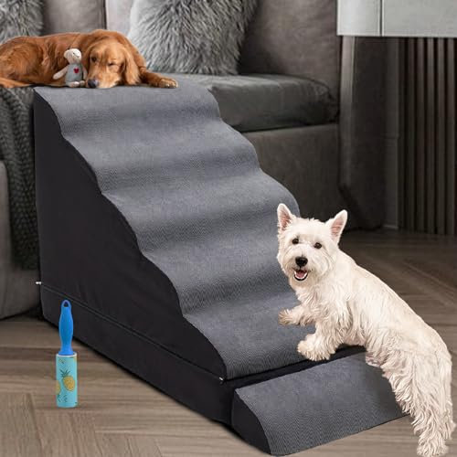 Haustiertreppe für Hochbetten, Extra Breit 6 Etagen Hundetreppe Treppe für Betten bis zu 26-30 Zoll Höhe, Rutschfeste Hunderampen für Kleine Hunde und Kleintiere, Dunkelgrau