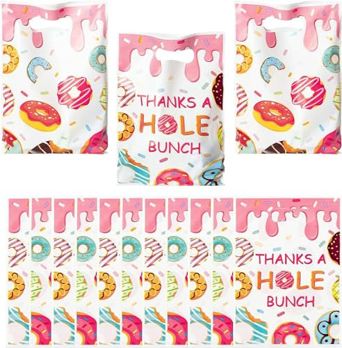 EGuangwiua 50 Stück Donut Party Gunst Tasche für Kinder Rosa Kunststoff Doughnut Goodie Süßigkeit behandeln Taschen mit Griff Dank eines Lochs Bunch Geburtstag Weihnachten Party Dekoration Zubehör
