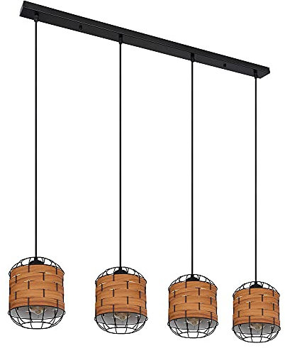 Hängeleuchte Holzoptik Pendelleuchte Gitter schwarz Esszimmerleuchte braun, Metall, 4x E27 Fassungen, LxBxH 100x18x120 cm