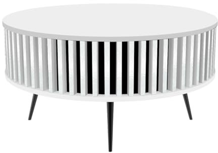 golddoor Couchtisch Borneo, Lamellen-Design, Durchmesser 90 cm, Höhe 46 cm lamellen, runder couchtisch, modern, beistelltisch, Tisch