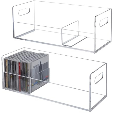 MyGift 2 Pcs Clear Acrylic CD Holders, Stackable Compact Disc Storage Box