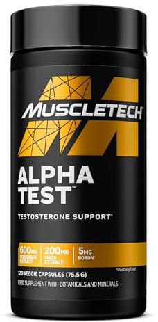 MuscleTech AlphaTest Testosteron-Booster-Ergänzungsmittel für Männer, Trainingsergänzungsmittel, Muskelaufbaumittel für Männer, 200 mg Maca-Extrakt, Zink und Bor, 120 Kapseln, 30 Portionen