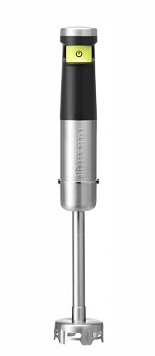 HENDI Mixeur plongeur, sans fil et rechargeable, mélangeur à main, vitesse réglable progressif avec 1 bouton sensitif, 2 piles rechargeables au lithium, 150W, ø65x(H)390mm, acier inoxydable