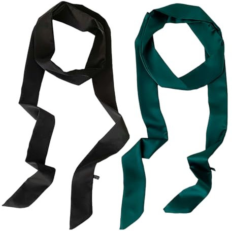 NYGGTYK 2 Stück Damenbänder, Kleidergürtel, Gürtel Für Damen, Chiffonbänder, Modische Satinbänder, Damenkrawatten, Hüte, Kleider, Schals-Accessoires (Schwarz, Dunkelgrün)