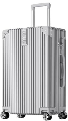 Aoliwei Hartschalen-Koffer Zwillingsrollen Trolley Rollkoffer Reisekoffer Handgepäck Gepäck S-M-L (Silber, M)