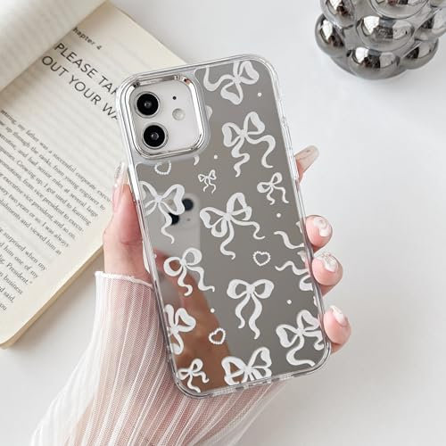 ZTOFERA Phone Case for iPhone 11, Mirror Plated and Ribbon Bow Pattern Aesthetic Cute Makeup for Girl Women, Slim Soft TPU Shockproof Protective Case for iPhone 11