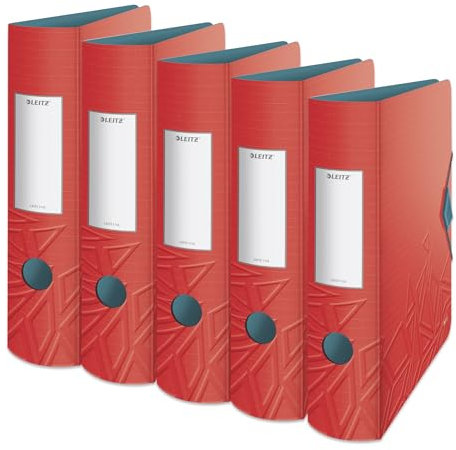 Leitz Qualitäts-Ordner 180° Active, 5er Pack, A4, Breit, Abgerundeter Rücken, 8,2 cm breit, Gummibandverschluss, Leichtes Polyfoam, Plastik-Ordner, Urban Chic Serie, Rot, 11160020
