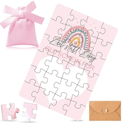 Dianelhall 24-Teilig Gutschein Puzzle zum Selber Gestalten mit Umschlag und Samtbeutel Zeit Statt Zeug Gutschein Geburtstag Gutschein Karte zum Ausfüllen Personalisierte Geschenkkarte für Freundin