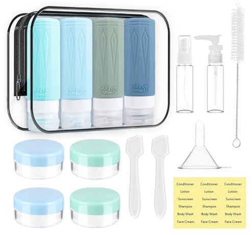 JAMATA 16 Stück Silikon Reiseflaschen 95ml Set,Zum Befüllen,Travel Essentials Silikon Reiseflaschen ür Shampoo,Lotion,Spülung,Duschgel,Reise Gadgets Set