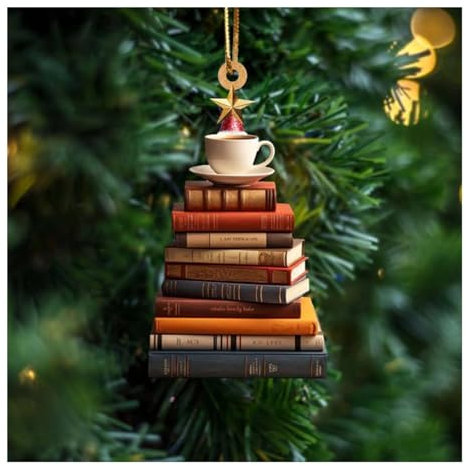 2D Flache Acryl-Weihnachtsbücher Ornament für Weihnachtsbaum, 2024 Weihnachtsbaum-Form, Bücherregal-Anhänger, Weihnachtsschmuck für Zuhause, Weihnachtsschmuck, hängende Dekoration, Bücher, gestapelt