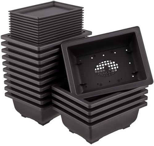 MUKSEUT 15 PCS 6.5 Inch Bonsai Pots, Rectangle Plastic Flower Pots, Bonzai Training Pots with Drainage Trays for Indoor, Office, Balcony, Yard, Garden
