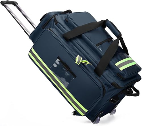 Medizinische Rolltasche mit abnehmbarem Trolley, medizinischer Notfall-Rucksack, großvolumige Traumatasche für Ersthelfer mit Fächern, für häusliche Krankenpflege, Ärzte, Rettungssanitäter, EMS (blau)