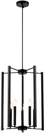 Lustre Noir et doré, luminaires de Salle à Manger sur Table, Grands lustres à Bougies de Plafond Suspendus pour Salon, escalier, entrée, Hall d'entrée, 5 lumières E12