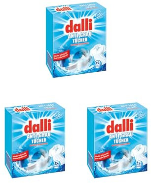 dalli® Anti-Grau Tücher I 3 x 15 Waschladungen pro Packung I Verhindert Grauschleier & Farbverlust bei heller Wäsche | 3er Pack