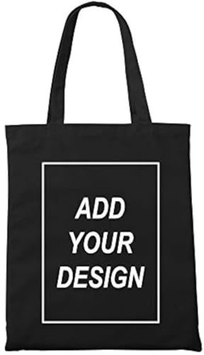 MDEIMAT Bolsa de lona personalizable, 15 x 13 pulgadas, blanco y negro, bolsa de compras reutilizable, Negro -, 15 X 13 Inches