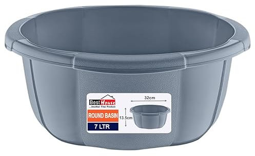 Best House | Round Basin | Kitchen Washing Up Bowl | 7 Litres | Grey | 1 Pc | Multipurpose Bath Tub/Washing Tub for Kitchen, Bathroom, and Household Use (Pack of 1)