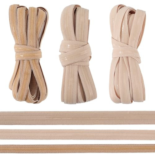 GORGECRAFT 3 Rolls 11Ms Non-Slip Elastic Band Gripper Tape Ribbon Roll with Rubber 10mm 12mm 15mm Wide Stretch Strap Fibre Webbing for Sewing Crafting DIY Headband Garments Sports Wig Hats Bags