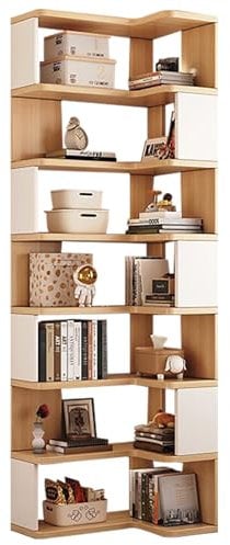Eckregal in L-Form mit 5/6/7 Regalen, Modernes Bücherregal aus Holz für Wohnzimmer, Schlafzimmer, Küche und Home Office, Weiß (80 x 60 x 222 cm)
