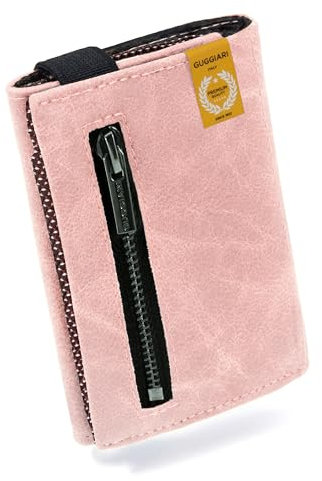 GUGGIARI® Portafoglio Uomo in Pelle di Qualità - Morbido Portafoglio Slim con Porta Carte di Credito, Portamonete e Contanti - Compatto Porta Carte Credito Uomo con Protezione RFID(ROSE)