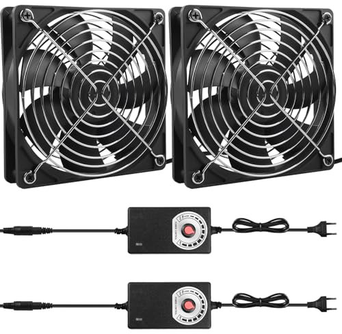 Lot de 2 ventilateurs de boîtier 120 mm - 12 V - Avec contrôle de vitesse - AC 220 V - Double roulement à billes - Silencieux - Pour PC, ordinateur portable, TV, radio, routeur, châssis