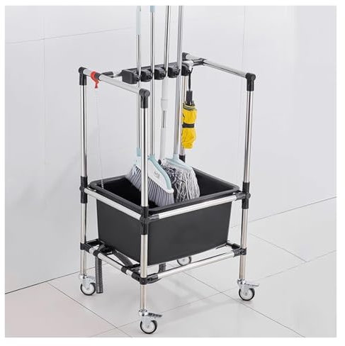 JYHHGDS Movable Mop Broom Rack, Mop Stand Holder, Cleaning Tool Cart, Utility Mop Bucket with Wheels, Storage for Put Wet Mops