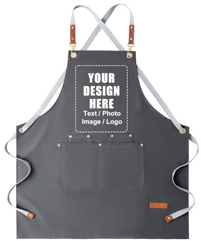 Generisch Schürze Personalisiert mit Bild und Text, Grillschürze Herren Damen, Verstellbare Kochschürze mit Taschen, Wasserdichte Schürzen für Küche Grill Garten (Grau)