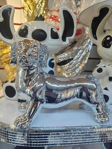 Biznest Spanish Decorative Chihuahua And Sausage Dog Shelf Display Ornament Silver Crushed Diamante Eye Catching Effect Freestanding Perfect For Dog Lover's (Sausage Dog)