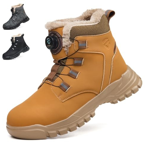 KOIFISH Winter Work Boots Mens Womens Fur Lined No Lace Steel toe Cap Boots | Warm Comfortable Anti Slip Lightweight Safety Shoes