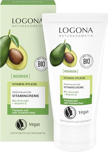 LOGONA Naturkosmetik NOURISH Vitamincreme Avocado - 50 ml - zellerneuernde Creme - mit Bio-Avocado, Vitamin E - reichhaltige Gesichtscreme - für sehr trockene Haut